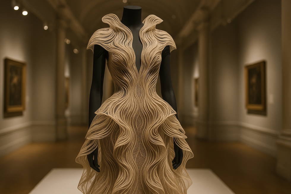 Haute couture jurk van Iris van Herpen in museumopstelling