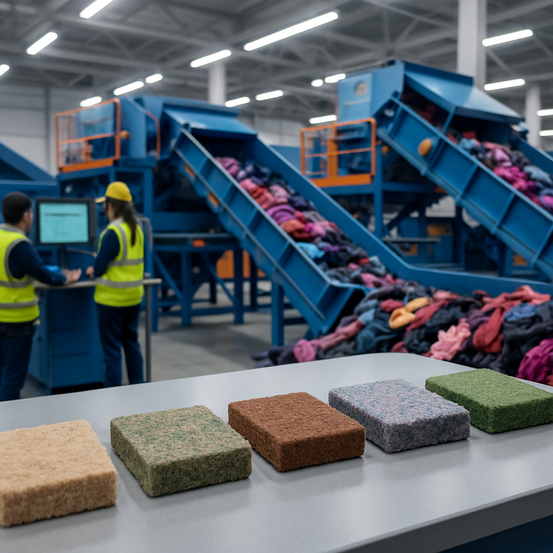 Interieur van Nederlandse recyclingfabriek met machines die textiel sorteren