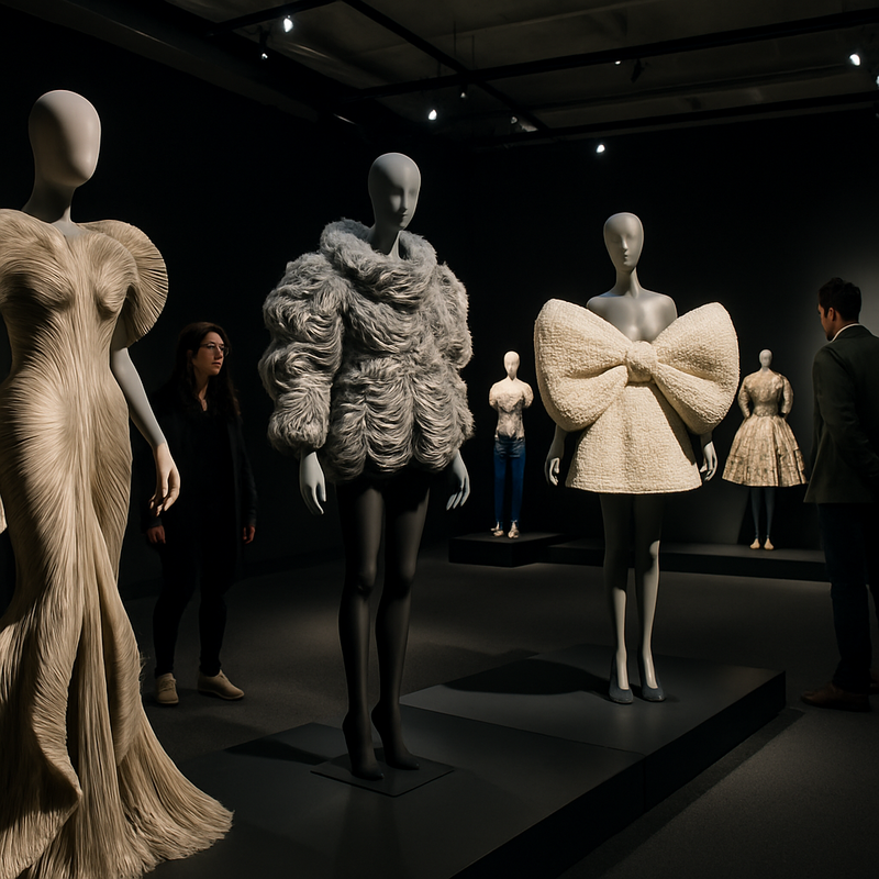 Museumzaal met Nederlandse mode-expositie en bezoekers