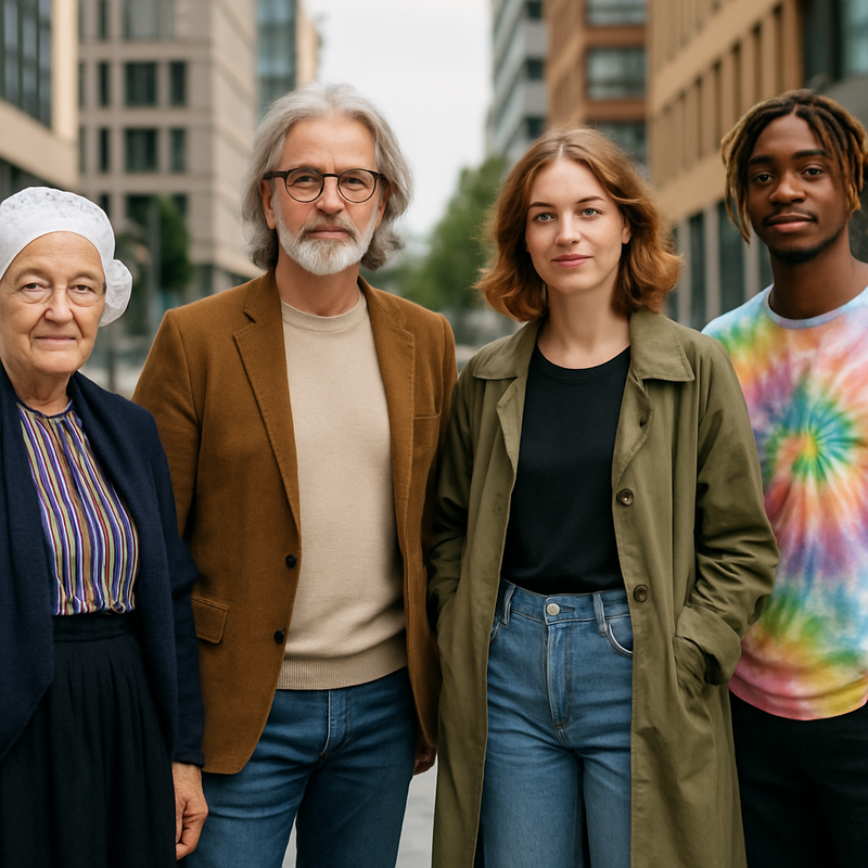 Meerdere generaties Nederlanders met verschillende stijlen en mode-uitingen