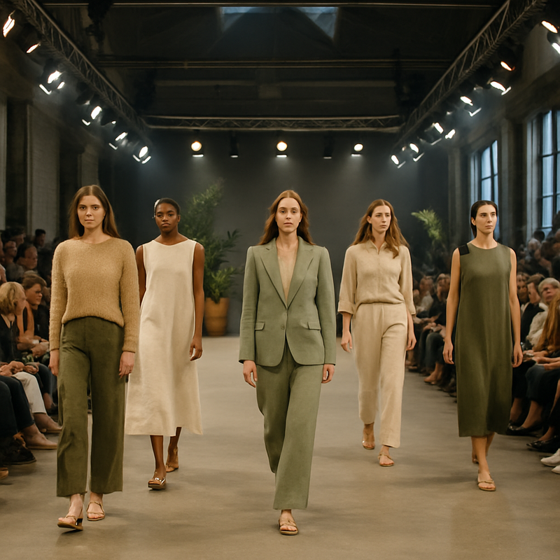 Fashion runway show met modellen in duurzame kleding tijdens Amsterdam Fashion Week