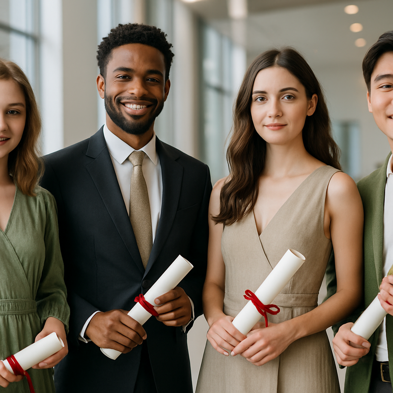 Jongeren in elegante en duurzame kleding tijdens een diploma-uitreiking in Nederland