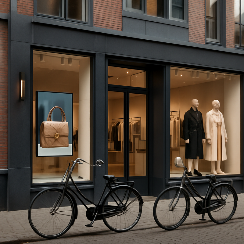 Moderne luxe boutique in Nederlandse stad met duurzame elementen