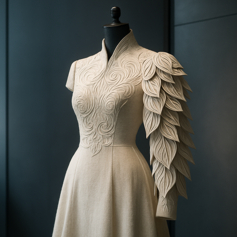 Handgeschilderde mantel van Claes Iversen uit 2025, getoond op Dutch Design Week, staat voor duurzame couture