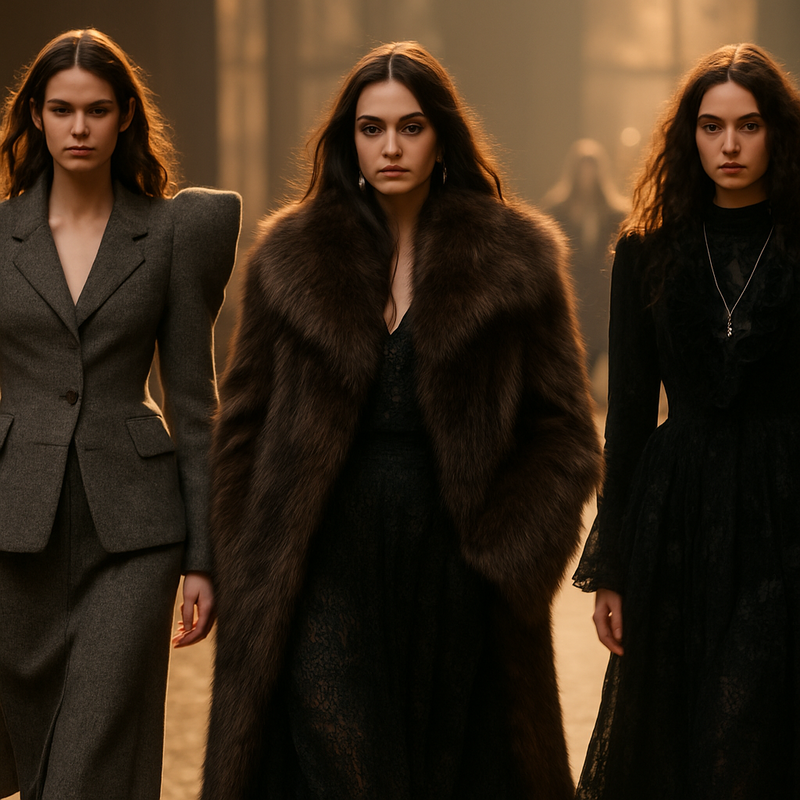 Modellen op de catwalk dragen oversized schouderjassen en luxe faux fur met herfstachtige kleuren