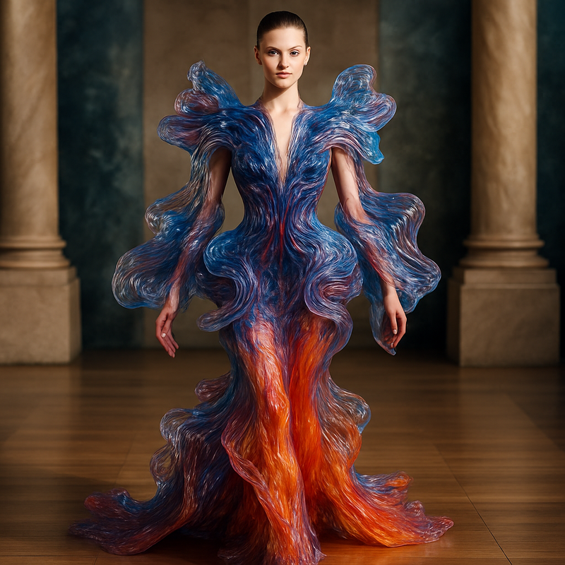 Haute couture jurk van Iris van Herpen met organische, vloeibare vormen en kristallijne texturen