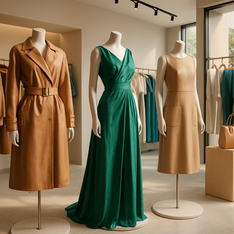 Haute couture boetiek met ethische mode van vegan leer en gerecyclede zijde