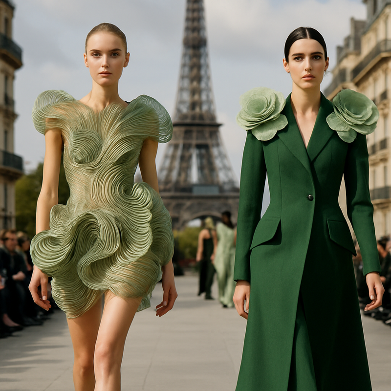 Modellen dragen avant-garde Nederlandse haute couture ontwerpen op een internationale runway