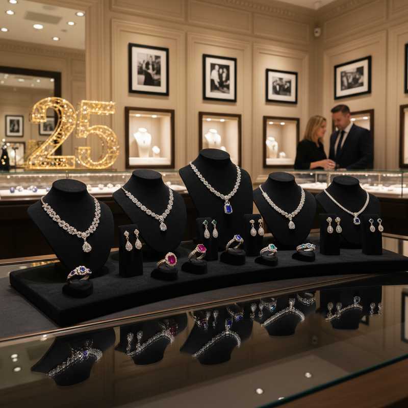 Elegante luxe juwelen display met diamanten en edelstenen op zwart fluweel met gouden verlichting
