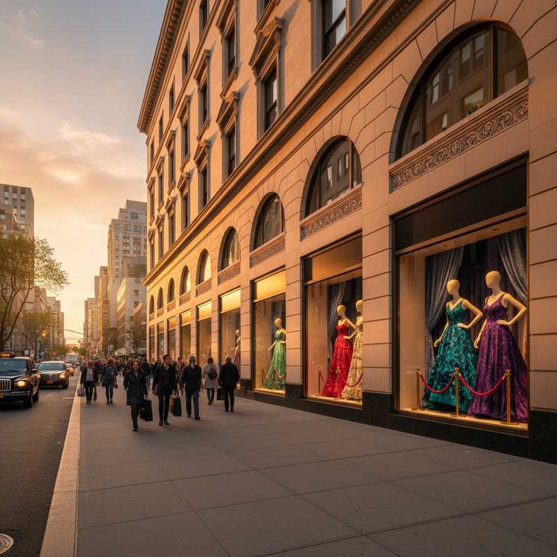 Exterior view of Bergdorf Goodman flagship store on Fifth Avenue with luxury window displays