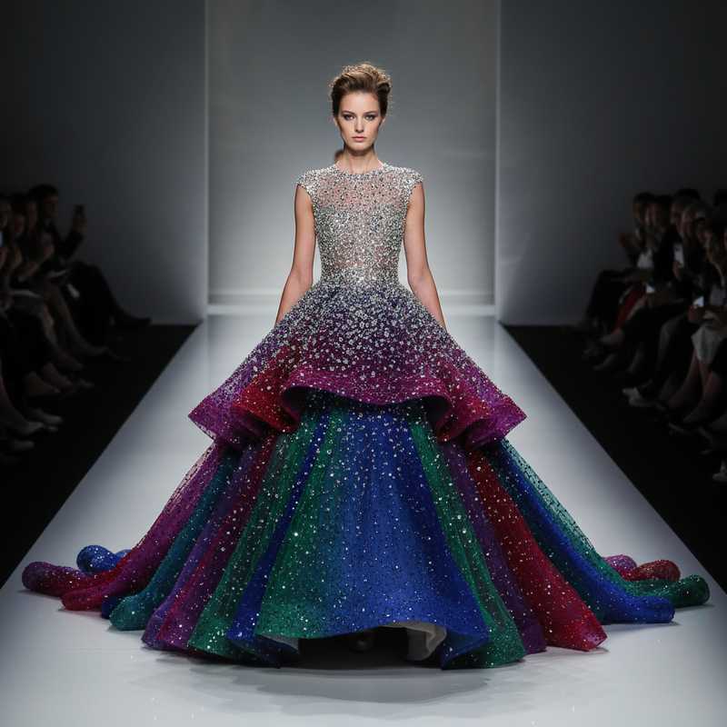 Opulente couture japon met kristallen lijfje en volumineuze tulle sleep op Parijse catwalk