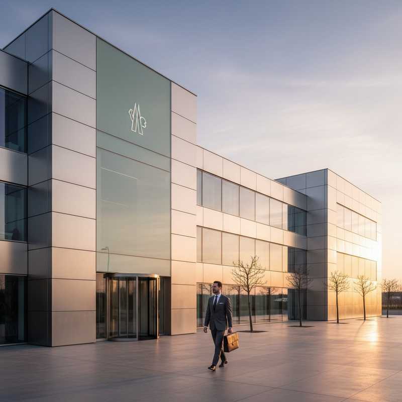 Modern luxury fashion headquarters building representing executive leadership transition in high-end fashion industry