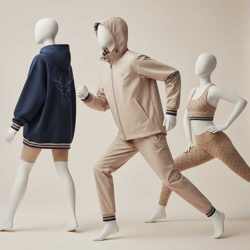 Luxe activewear collectie van Burberry in neutrale tinten met technische stoffen en erfgoed-details