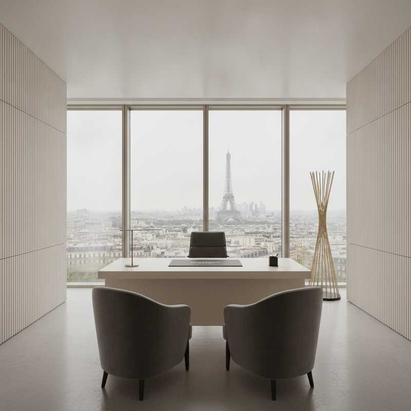 Elegant modern executive office interior representing luxury fashion house leadership appointment