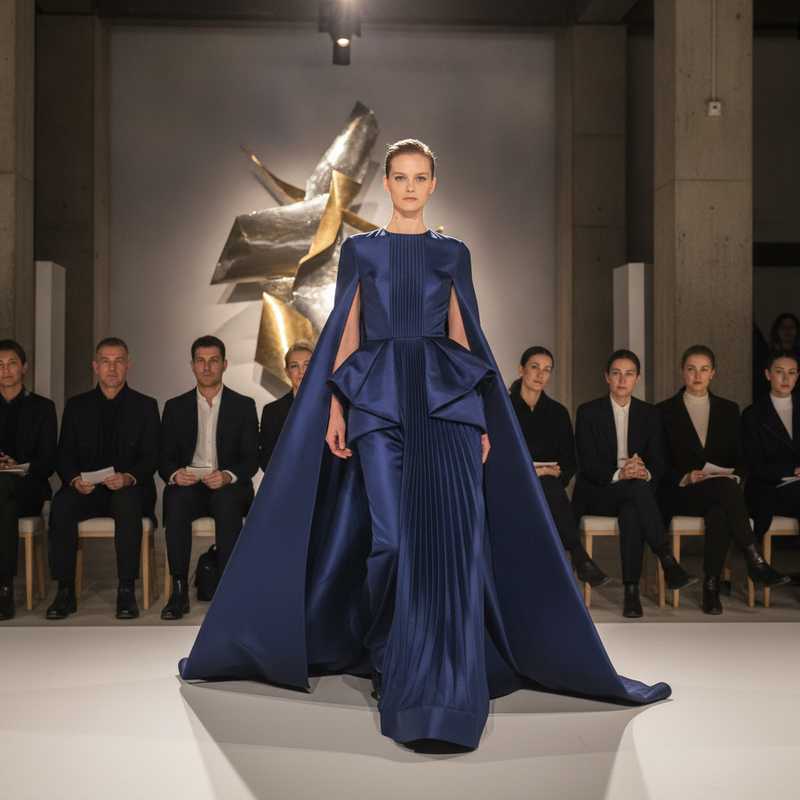 Model op haute couture catwalk in Parijs tijdens exclusieve modeshow met publiek op de eerste rij