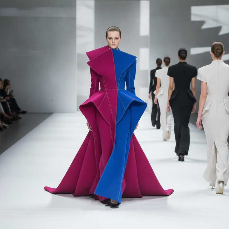 Haute couture runway toont sculpturale jurk met strakke lijnen en gestructureerd silhouet in Balenciaga's eerste collectie onder Pierpaolo Piccioli