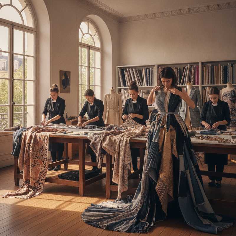 Haute couture atelier met gereconstrueerde stoffen en ambachtelijke technieken voor Duran Lantink's Jean Paul Gaultier collectie