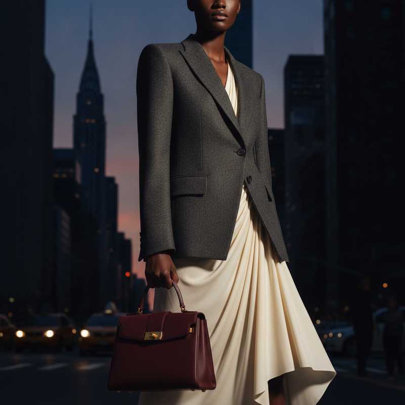 Proenza Schouler Fall 2026 campaign featuring tailored jacket with button detailing and structured burgundy top-handle bag