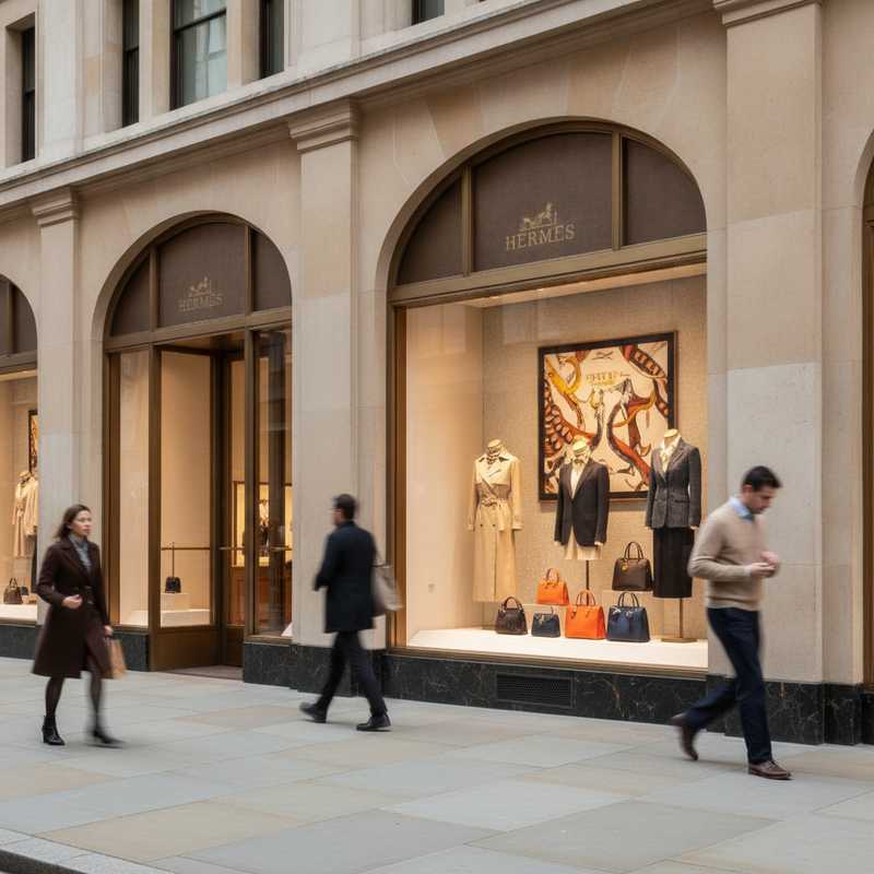 Hermès flagship store exterior in London Bond Street with luxury window displays and elegant architecture